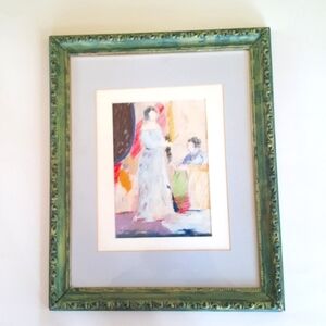 Artwork Vertical Pastel Pencil Watercolor Abstract Ornate Framed 2 Women Girly